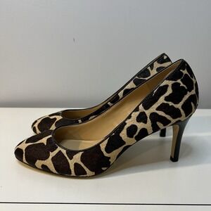 Talbots Heels Womens US 8M Leather Hair Animal Giraffe Cheetah Print Black Beige